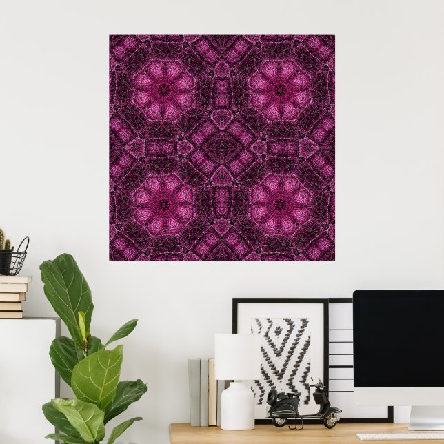 Rosa geometriskt mönster med blommande mandala-glö poster (Hemmakontoret)