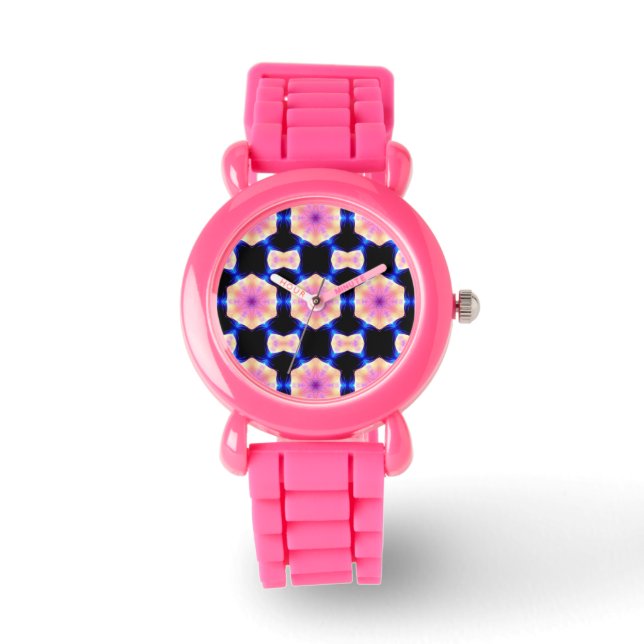 rosa geometriskt mönstrat flickaktigt armbandsur (Framsida)