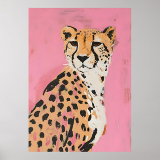 Rosa Gepard Art Print – Modern Safari Väggkonst fö