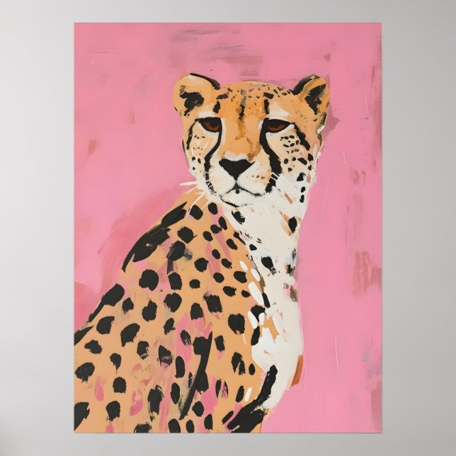 Rosa Gepard Art Print – Modern Safari Väggkonst fö (Framsidan)