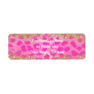 Rosa Gepard Leopardtryck Guld Glitter Trendig Returadress Etikett