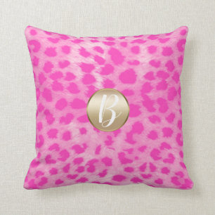 Rosa Gepard Leopardyck Monogram Guld Glitter Kudde