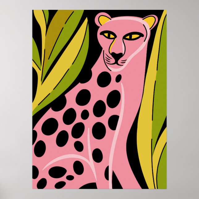 Rosa Gepard Pop Art Djungelkatt Tryck (Framsidan)