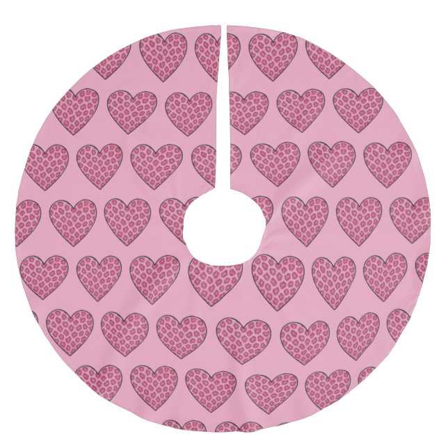 Rosa Gepardtryckta Hjärtan Julgransmatta Borstad Polyester (Framsidan)