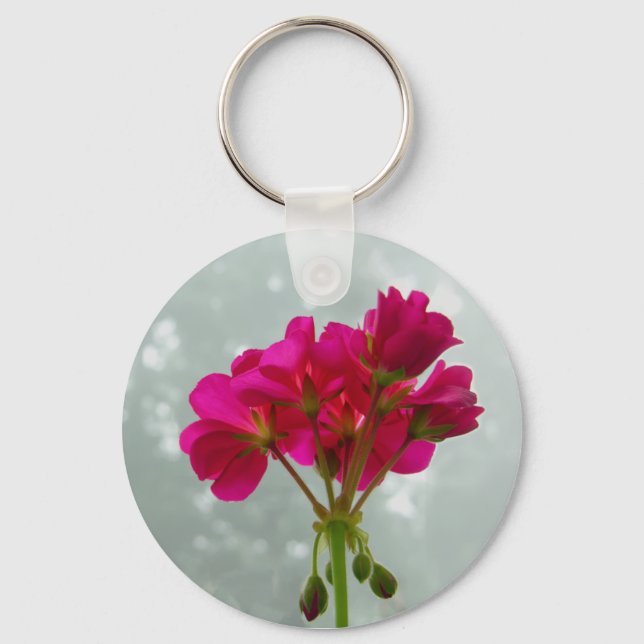 Rosa Geranium Blommigt Photo Keychain Nyckelring (Framsida)