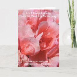 Rosa Geranium-Personligen 4:e Bröllop-årsdagen Kort
