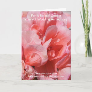 Rosa Geranium-Personligen 4:e Bröllop-årsdagen Kort