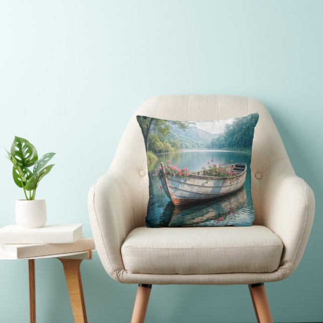 Rosa Geraniums i en gammal rosbåt Kudde (Stol)