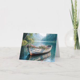 Rosa Geraniums in a wooden Rowboat Helgkort