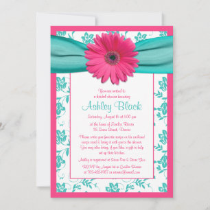 Rosa Gerber Daisy Aqua Inbjudningskort för möhippa