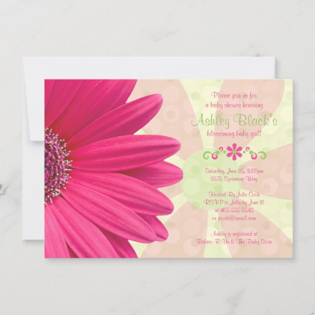 Rosa Gerber Daisy Baby Shower-inbjudan Inbjudningar (Framsida)
