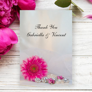 Rosa Gerber Daisy Buttons Bröllop Tackkort Inbjudningar
