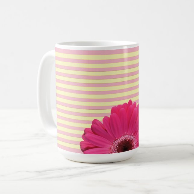 Rosa Gerber Daisy Candy Rand Coffee Mugg (Framsida vänster)