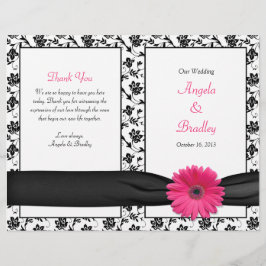Rosa Gerber Daisy Damask Blommigt Bröllopsprogram