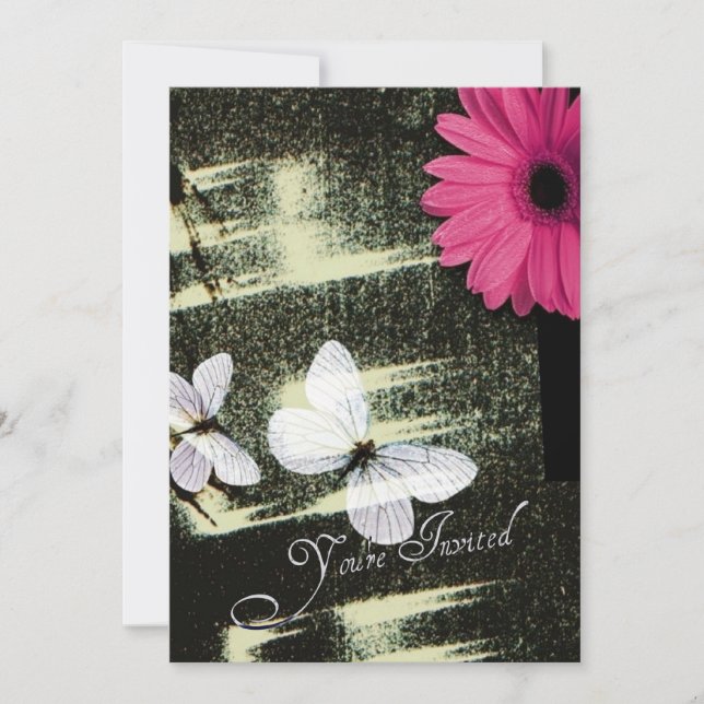 Rosa Gerber Daisy Fjäril Dröm Födelsedagsfest Inbjudningar (Framsida)