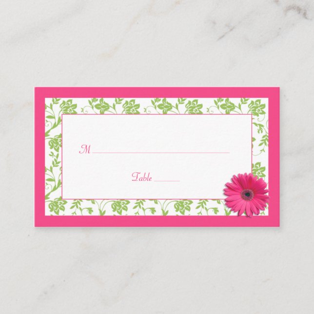 Rosa Gerber Daisy Grönt Damask Brölloport Cards Placeringskort (Framsida)