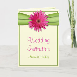 Rosa Gerber Daisy Grönt Ribbon Wedding bjudande in Inbjudan