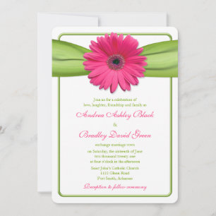 Rosa Gerber Daisy Grönt Ribbon Wedding bjudande in Inbjudningar