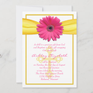 Rosa Gerber Daisy Gult Ribbon Baptism-inbjudan Inbjudningar