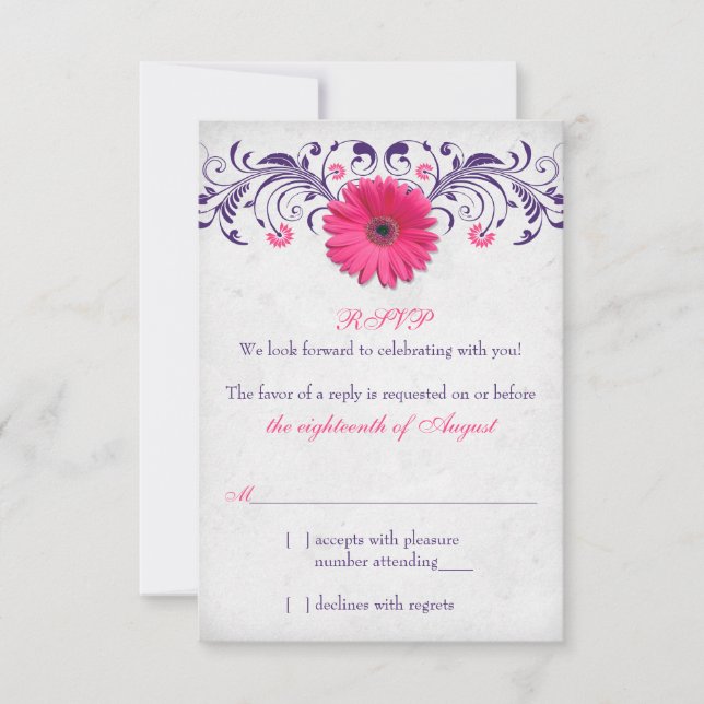 Rosa Gerber Daisy Lila Grått Blommigt Bröllop OSA (Framsida)