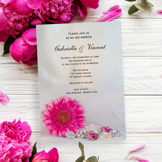 Rosa Gerber Daisy och Buttons Bröllop Inbjudningar (Invite guests to your marriage ceremony with the pretty Pink Daisy and Buttons Wedding Invitation.)