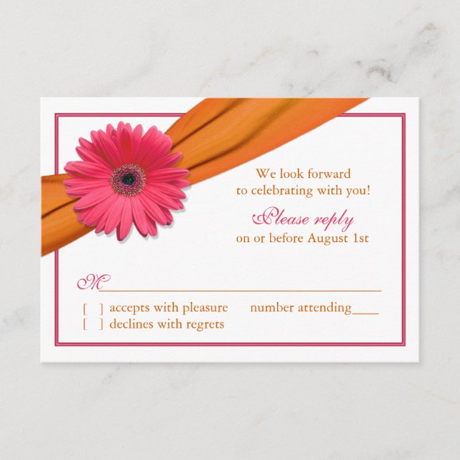 Rosa Gerber Daisy Orange Band Bröllop Svarskort OSA Kort (Framsida)