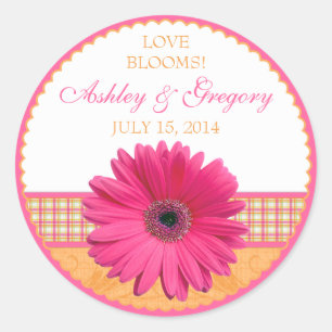Rosa Gerber Daisy Orange Play Ribbon Bröllop Seal Runt Klistermärke