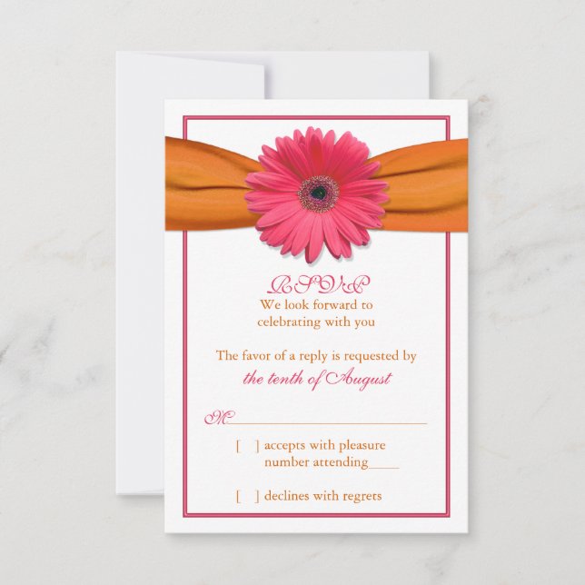 Rosa Gerber Daisy Orange Ribbon Bröllop OSA Svara (Framsida)