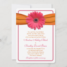 Rosa Gerber Daisy Orange Ribbon Bröllop Round Inbjudningar