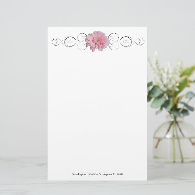 Rosa Gerber Daisy Personlig Stationery Brevpapper (Stående Fram)
