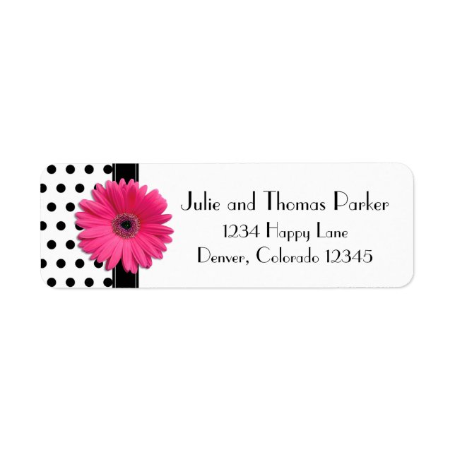 Rosa Gerber Daisy Polka Dot Bröllop Returadress Returadress Etikett (Framsidan)