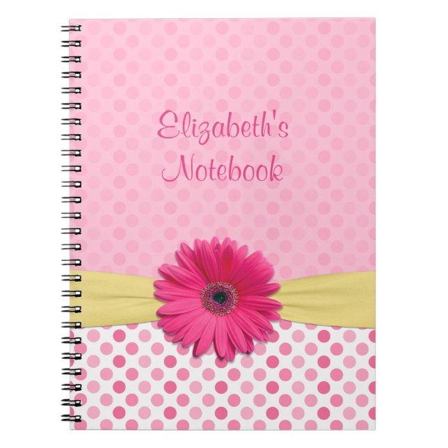 Rosa Gerber Daisy Polka Dot Personlig bärbar dator Anteckningsbok Med Spiral (Framsidan)