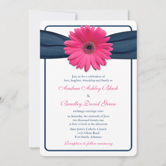 Rosa Gerber Daisy Ribbon Bröllopsbjudan Inbjudningar (Framsida)