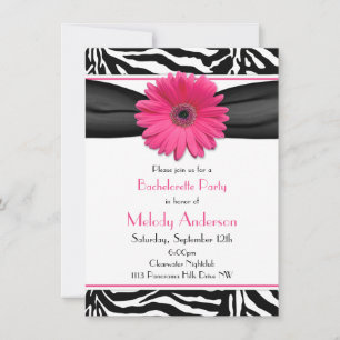 Rosa Gerber Daisy Zebra tryck Bachelorette Party Inbjudningar