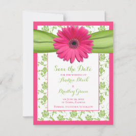 Rosa Gerber Grönt Blommigt Damask Save Date Card Spara Datumet
