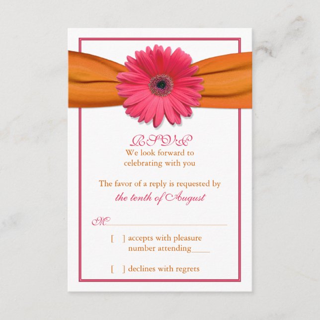 Rosa Gerber Margerita Orange Band Bröllop RSVP Sva OSA Kort (Framsida)