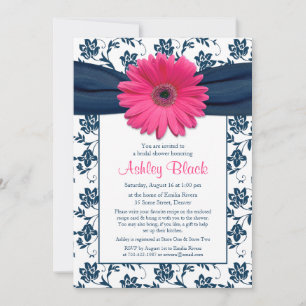 Rosa Gerber Navy Damask Inbjudningskort för möhipp