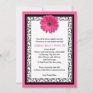 Rosa Gerbera Blommigt Sweet 16 Birthday Call Inbjudningar