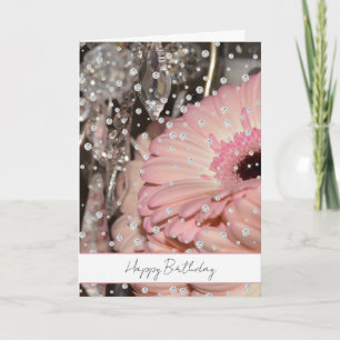 Rosa Gerbera-blommor Diamantgnist Födelsedag Kort