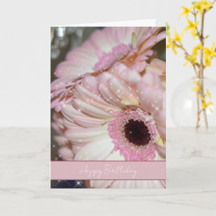 Rosa Gerbera-blommor gnistrar födelsedag Kort