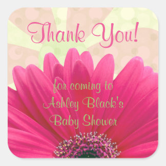 Rosa Gerbera Daisy Baby Shower Tack Fyrkantigt Klistermärke