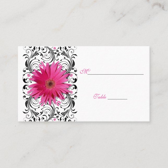 Rosa Gerbera Daisy Black Blommigt Place Card Placeringskort (Framsida)