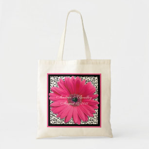 Rosa Gerbera Daisy Black Bröllop Välkommen Bag Tygkasse