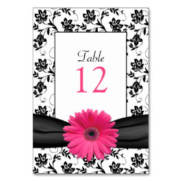 Rosa Gerbera Daisy Black Damask Bordsnummer Card