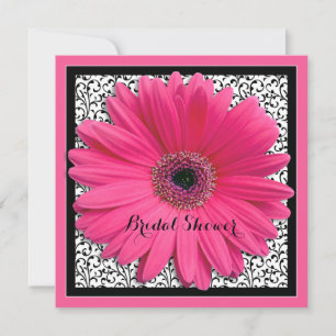 Rosa Gerbera Daisy Black Inbjudningskort för möhip
