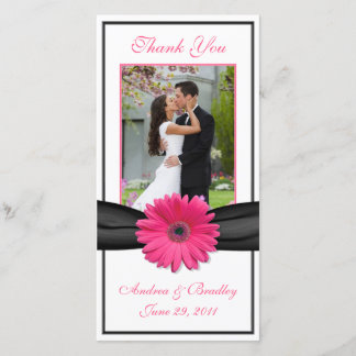 Rosa Gerbera Daisy Black Ribbon Bröllop Tack Kort