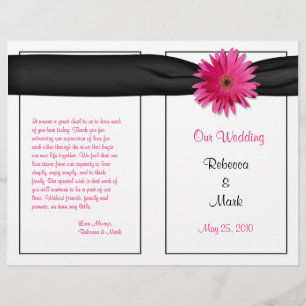 Rosa Gerbera Daisy Black Ribbon Bröllopsprogram