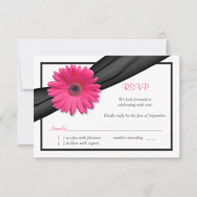 Rosa Gerbera Daisy Black Ribbon Reply OSA kort (Framsida)