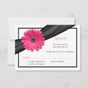 Rosa Gerbera Daisy Black Ribbon Reply OSA kort