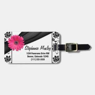 Rosa Gerbera Daisy Black White Damask Blommigt Bagagebricka